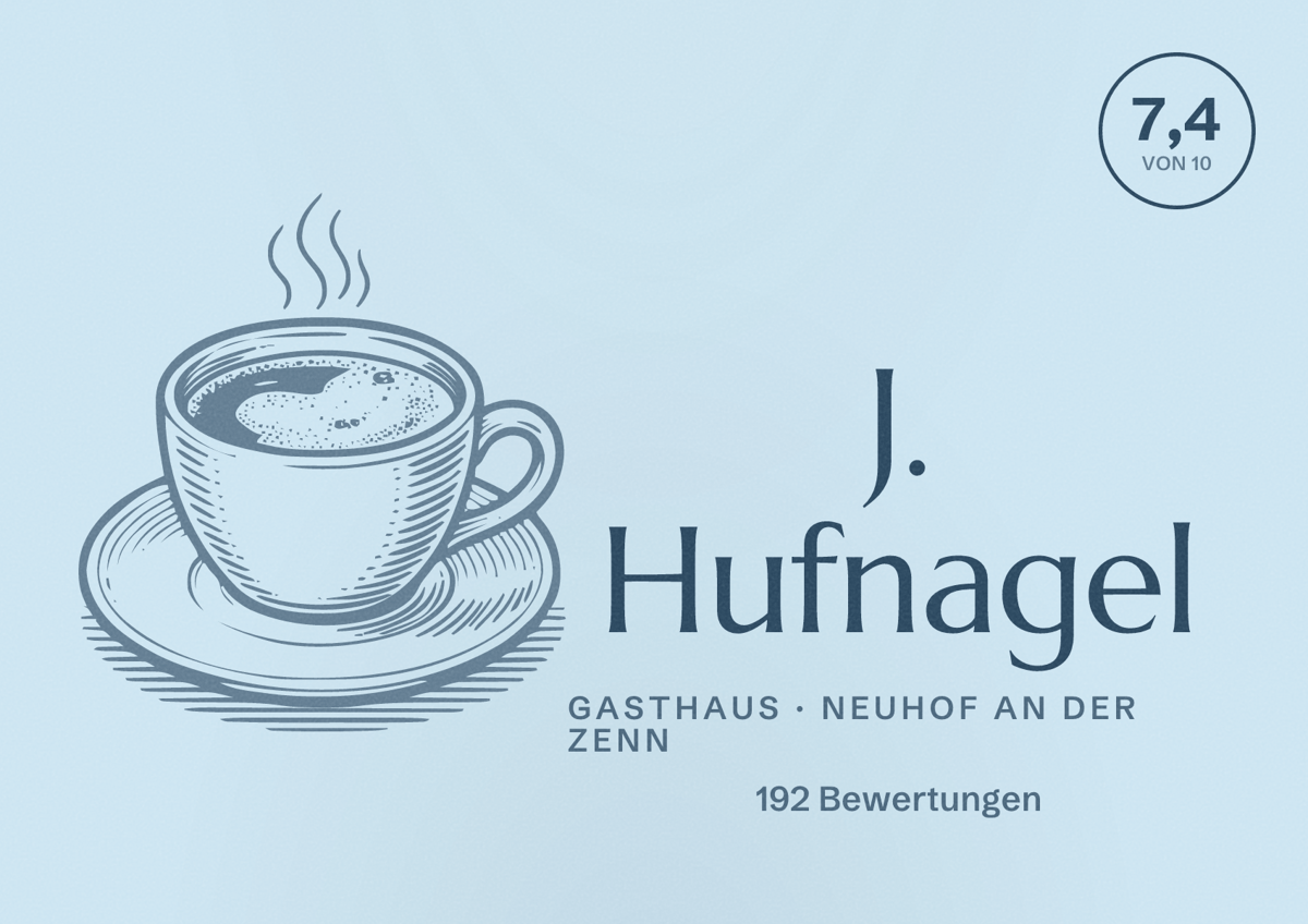 Illustriertes Poster von J. Hufnagel, Gasthaus in Neuhof an der Zenn: Bewertung 7,4 von 10 aus 192 Bewertungen