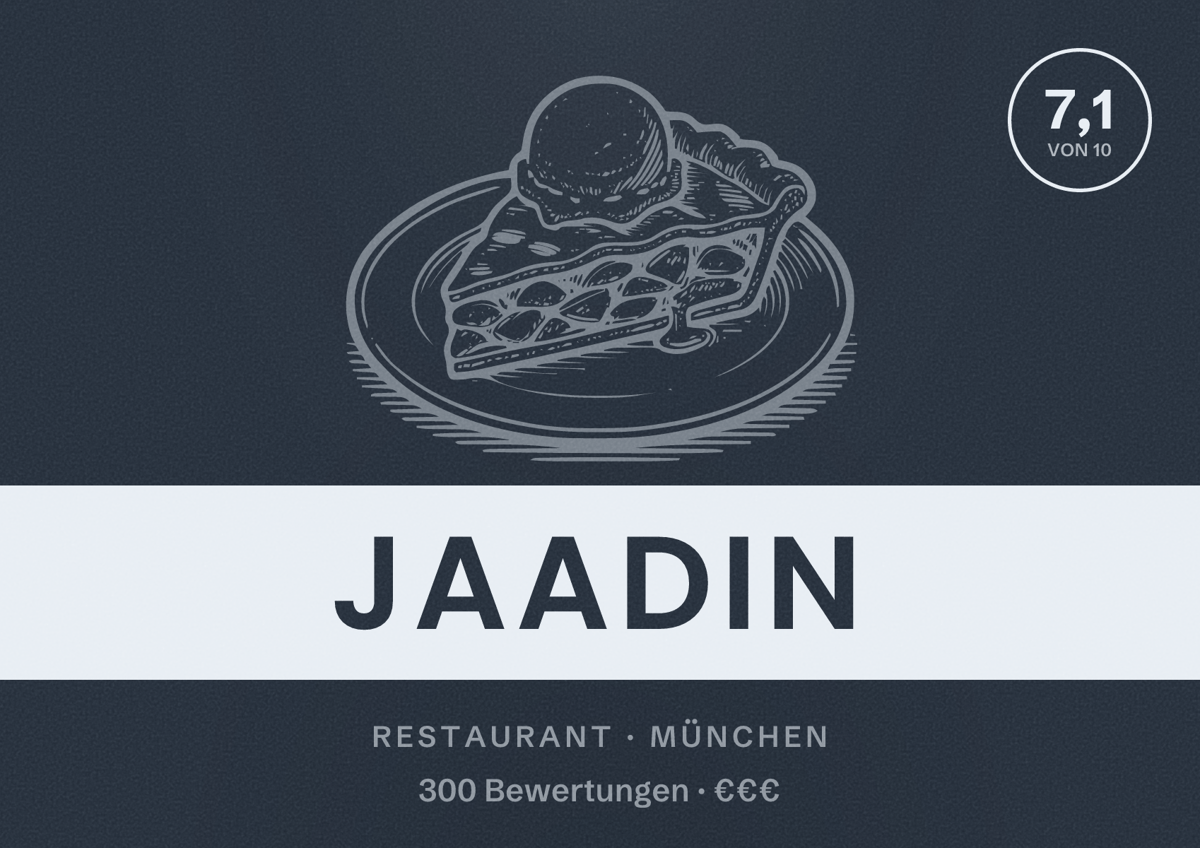Illustriertes Poster von Jaadin, Restaurant in München: Bewertung 7,1 von 10 aus 300 Bewertungen, Preisniveau €€€