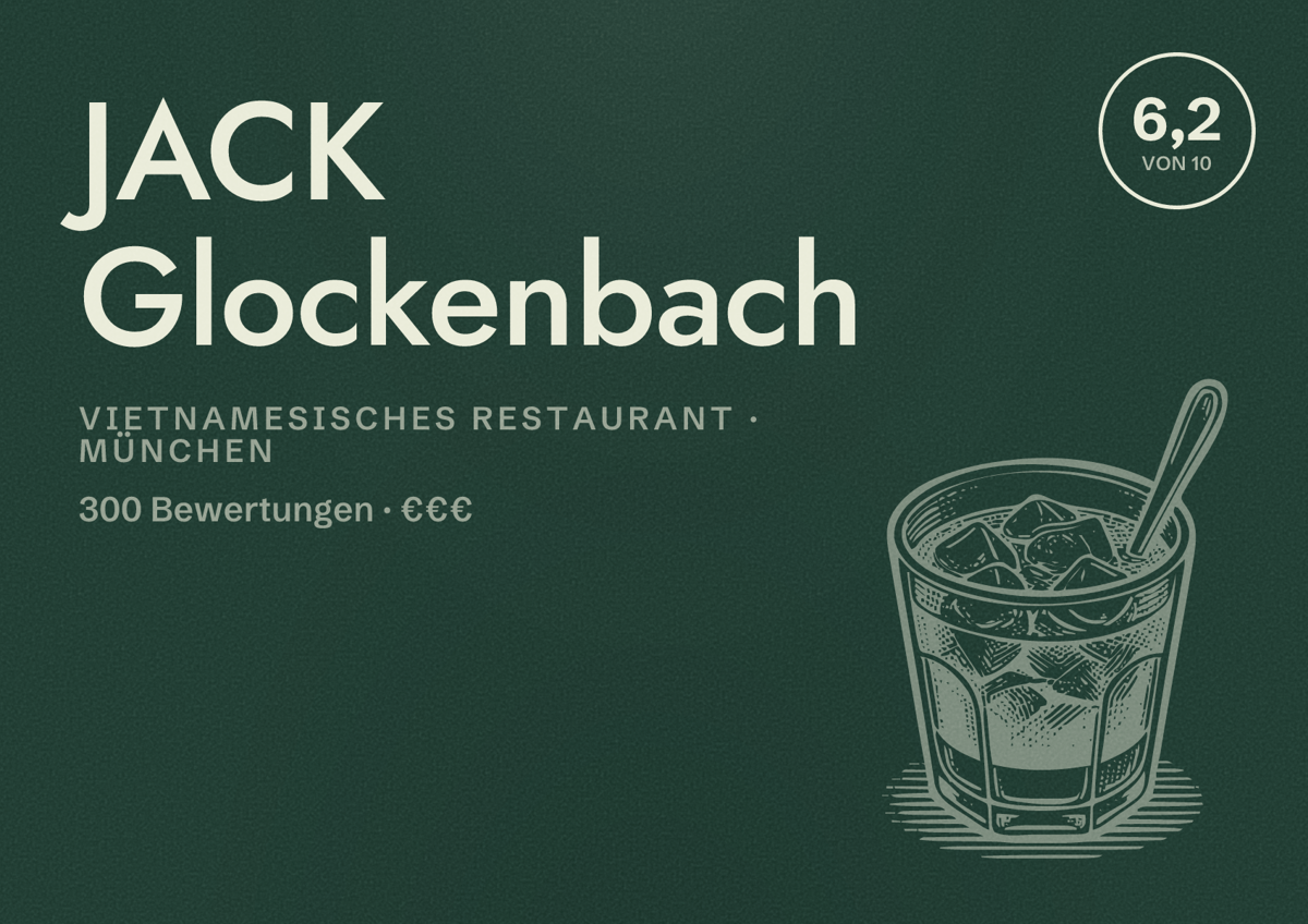 Illustriertes Poster von JACK Glockenbach, Vietnamesisches Restaurant in München: Bewertung 6,2 von 10 aus 300 Bewertungen, Preisniveau €€€