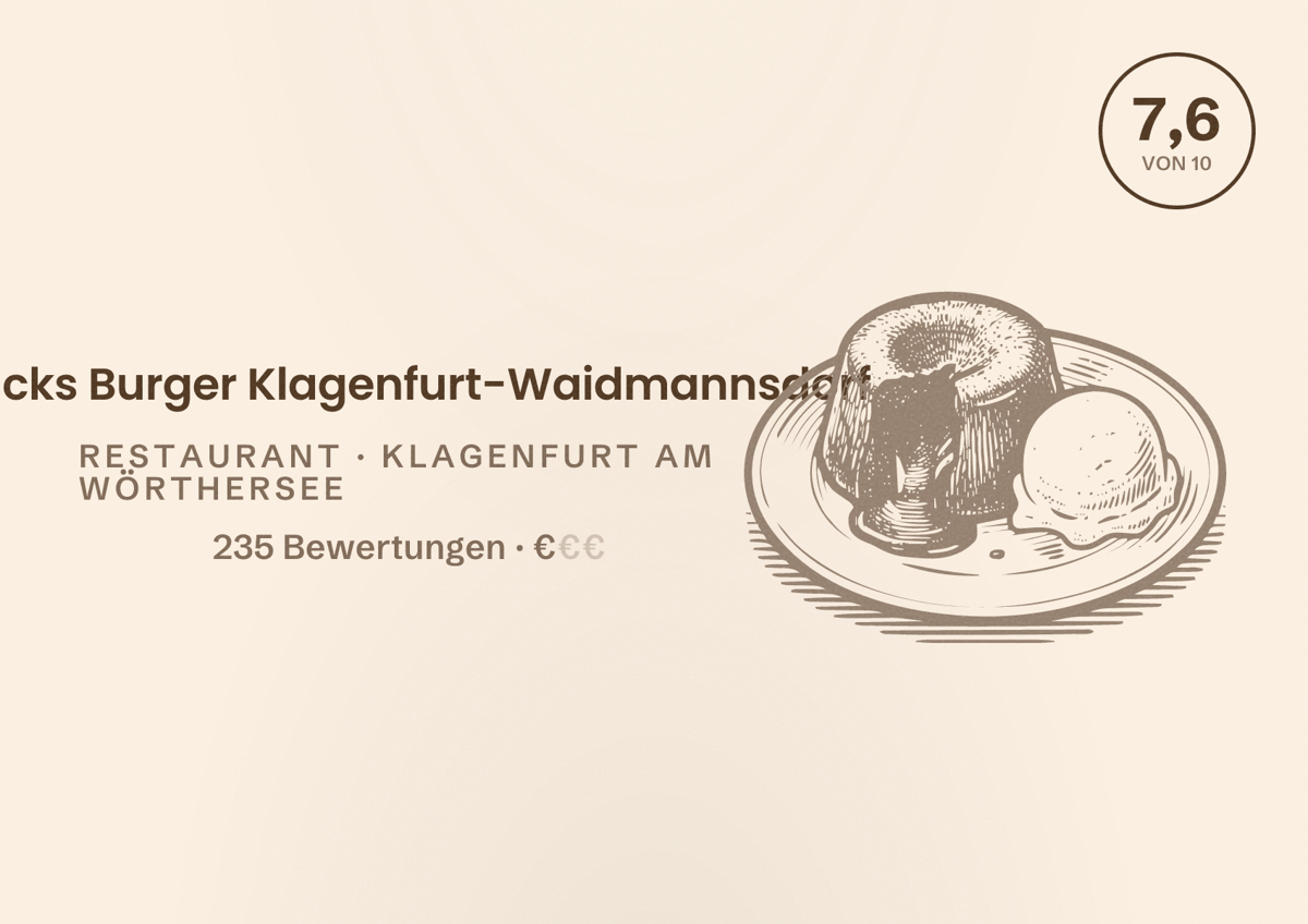 Illustriertes Poster von Jacks Burger Klagenfurt-Waidmannsdorf, Restaurant in Klagenfurt am Wörthersee: Bewertung 7,6 von 10 aus 235 Bewertungen, Preisniveau €