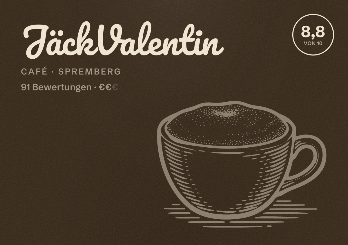 Illustriertes Poster von JäckValentin, Café in Spremberg: Bewertung 8,8 von 10 aus 91 Bewertungen, Preisniveau €€
