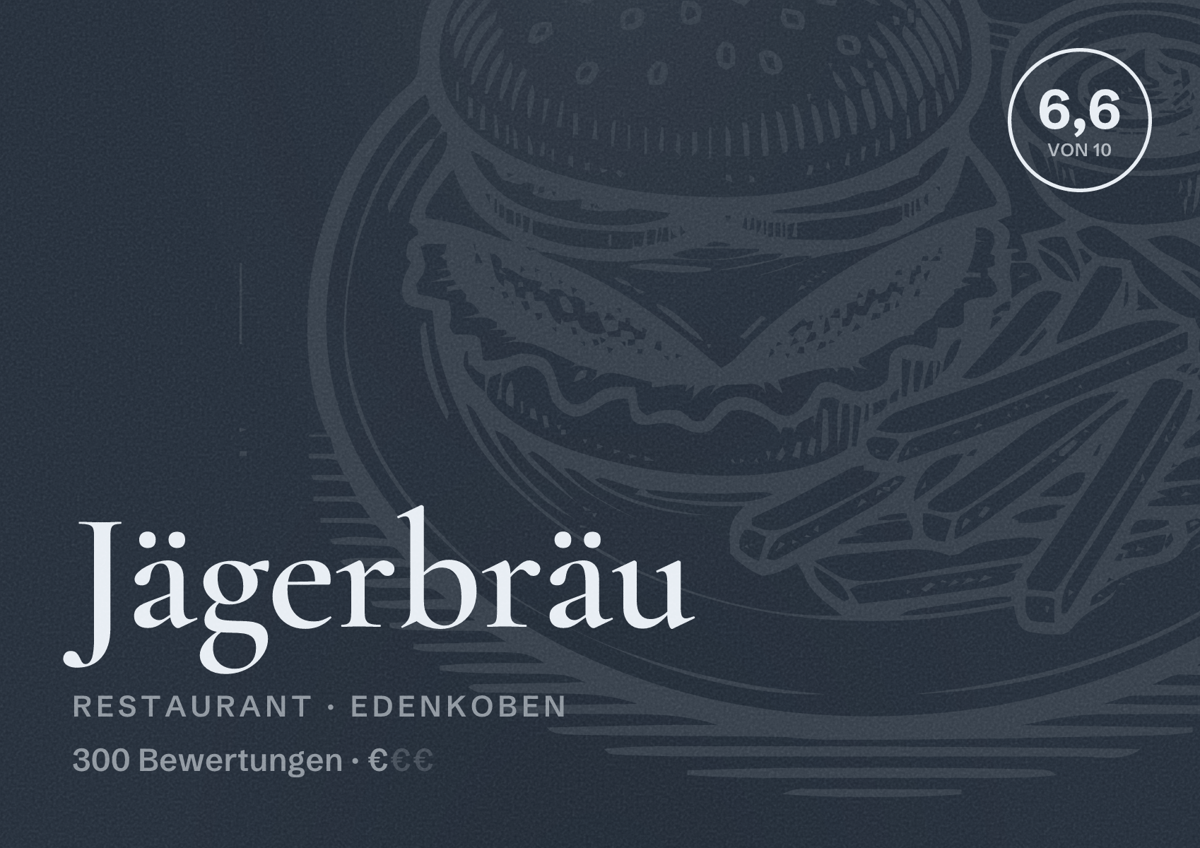 Illustriertes Poster von Jägerbräu, Restaurant in Edenkoben: Bewertung 6,6 von 10 aus 300 Bewertungen, Preisniveau €
