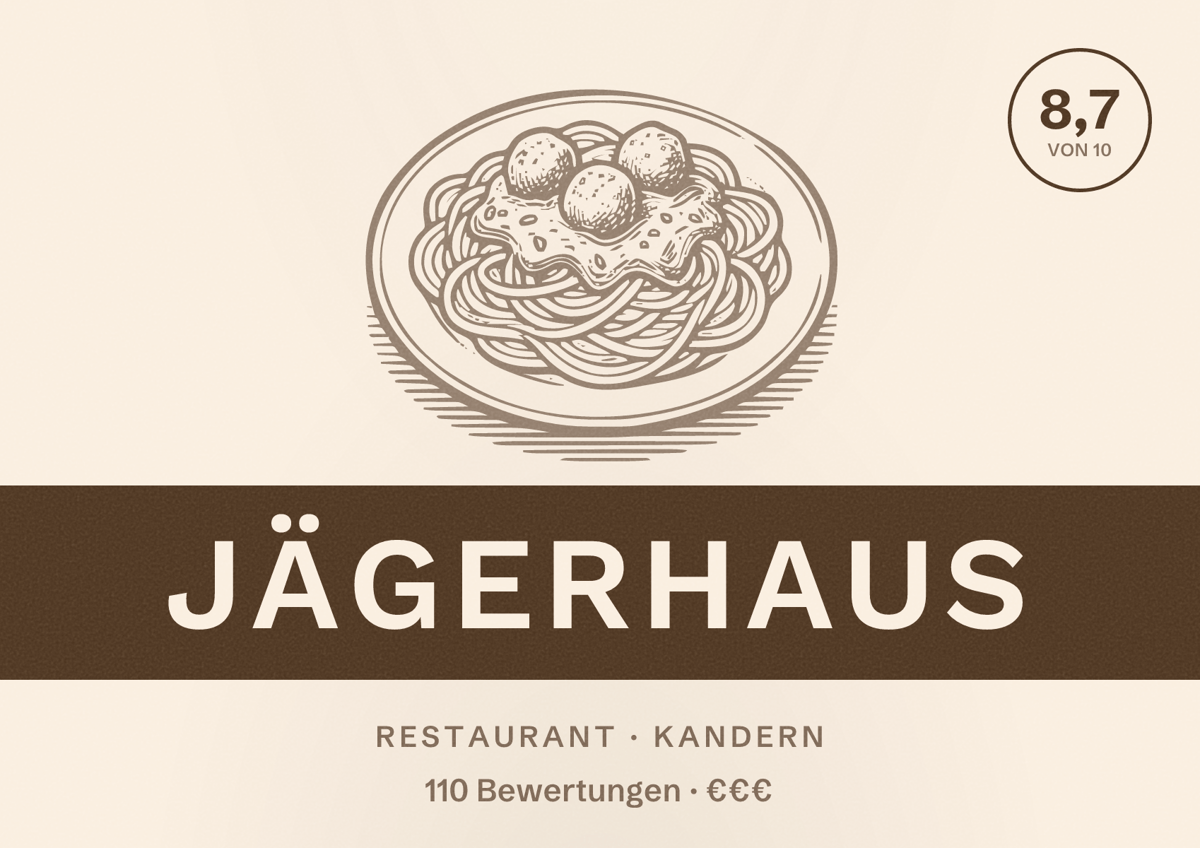 Illustriertes Poster von Jägerhaus, Restaurant in Kandern: Bewertung 8,7 von 10 aus 110 Bewertungen, Preisniveau €€€