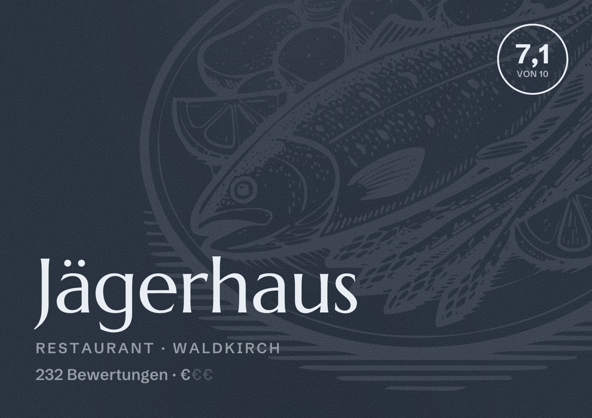 Illustriertes Poster von Jägerhaus, Restaurant in Waldkirch: Bewertung 7,1 von 10 aus 232 Bewertungen, Preisniveau €