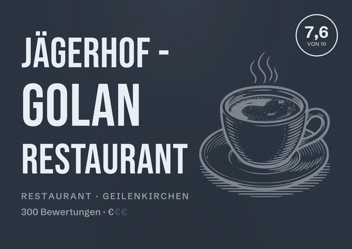 Illustriertes Poster von Jägerhof - golan Restaurant, Restaurant in Geilenkirchen: Bewertung 7,6 von 10 aus 300 Bewertungen, Preisniveau €
