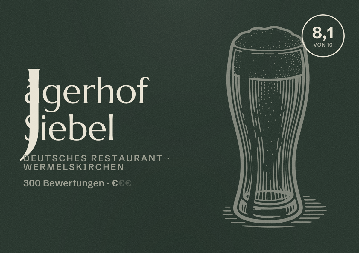 Illustriertes Poster von Jägerhof Siebel, Deutsches Restaurant in Wermelskirchen: Bewertung 8,1 von 10 aus 300 Bewertungen, Preisniveau €
