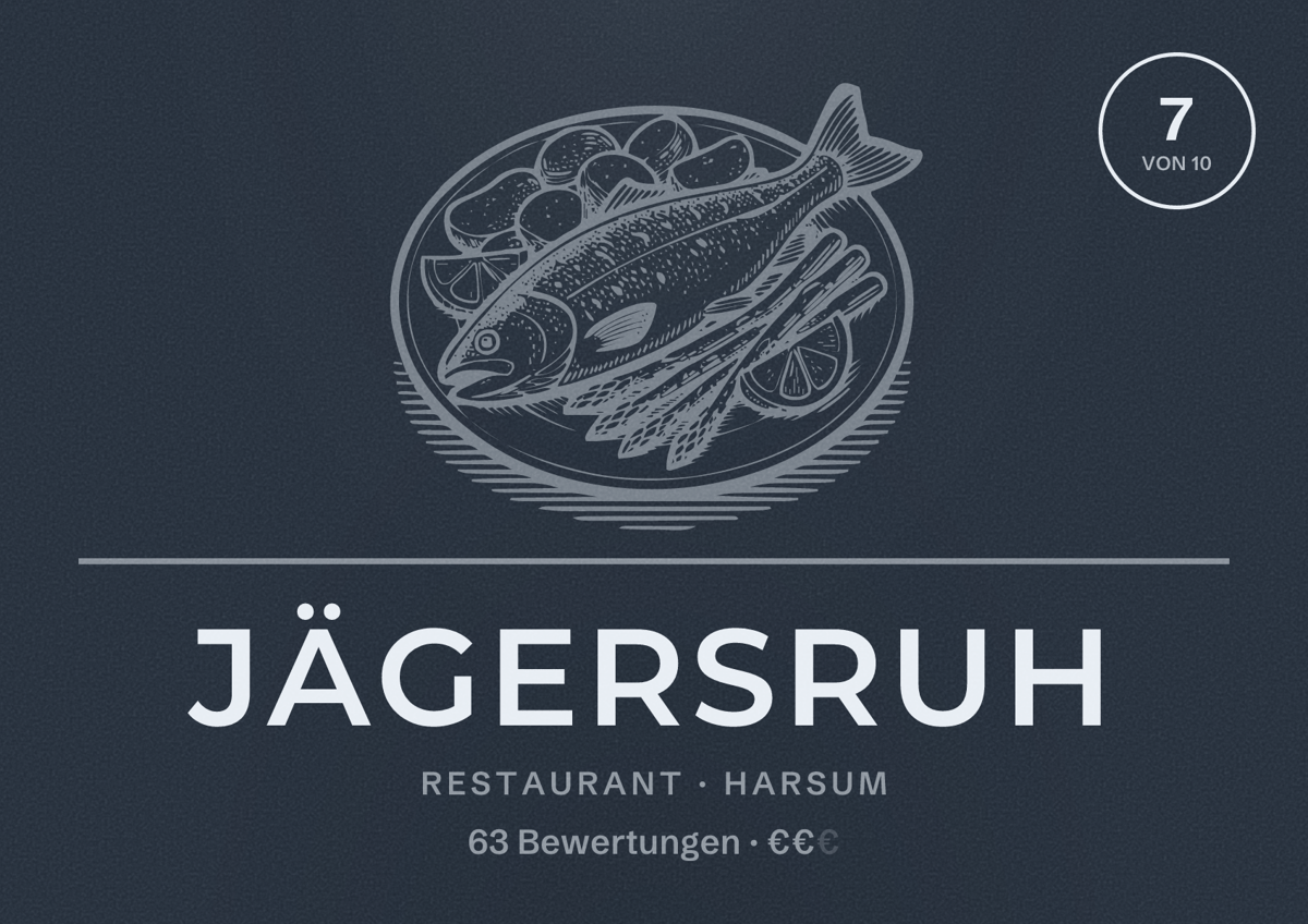 Illustriertes Poster von Jägersruh, Restaurant in Harsum: Bewertung 7 von 10 aus 63 Bewertungen, Preisniveau €€