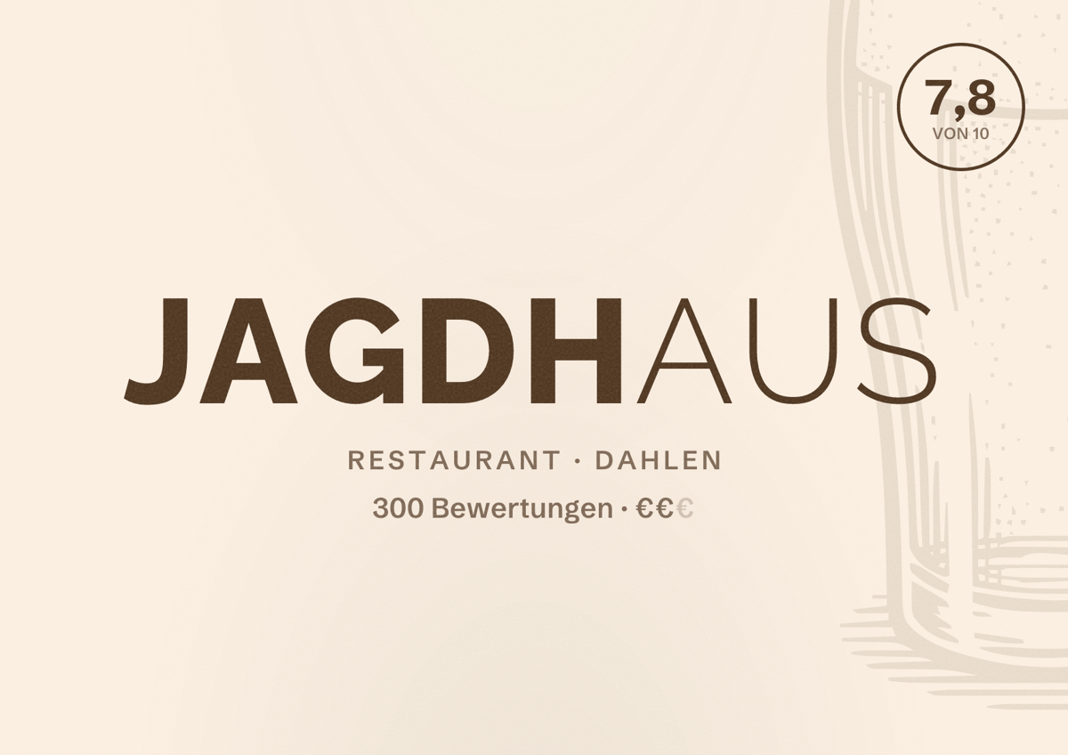 Illustriertes Poster von Jagdhaus, Restaurant in Dahlen: Bewertung 7,8 von 10 aus 300 Bewertungen, Preisniveau €€
