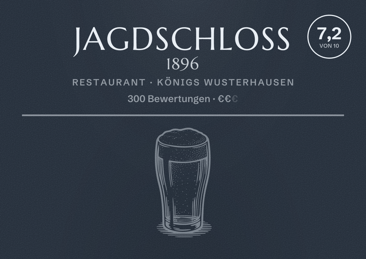 Illustriertes Poster von Jagdschloß 1896, Restaurant in Königs Wusterhausen: Bewertung 7,2 von 10 aus 300 Bewertungen, Preisniveau €€