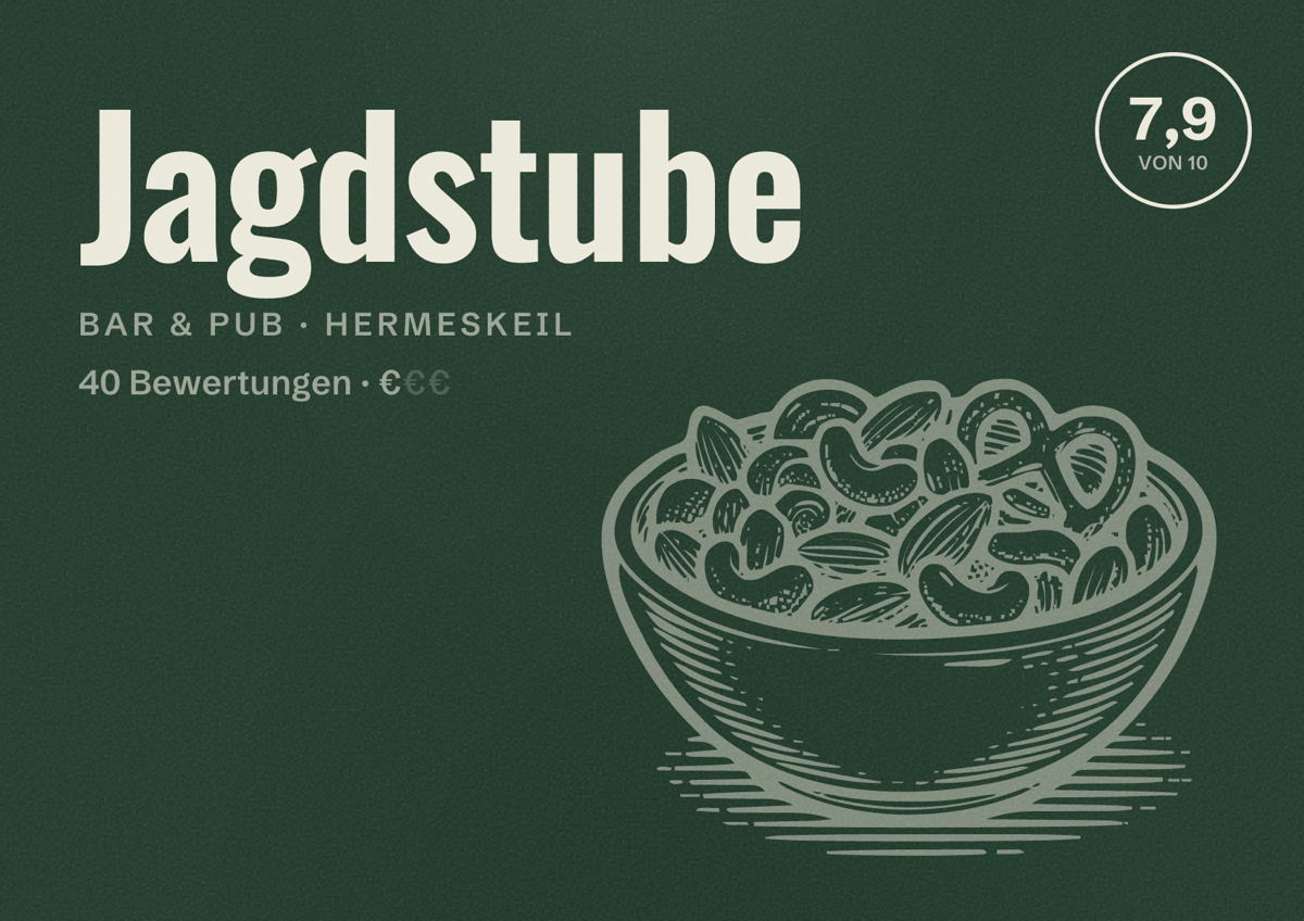 Illustriertes Poster von Jagdstube, Bar & Pub in Hermeskeil: Bewertung 7,9 von 10 aus 40 Bewertungen, Preisniveau €