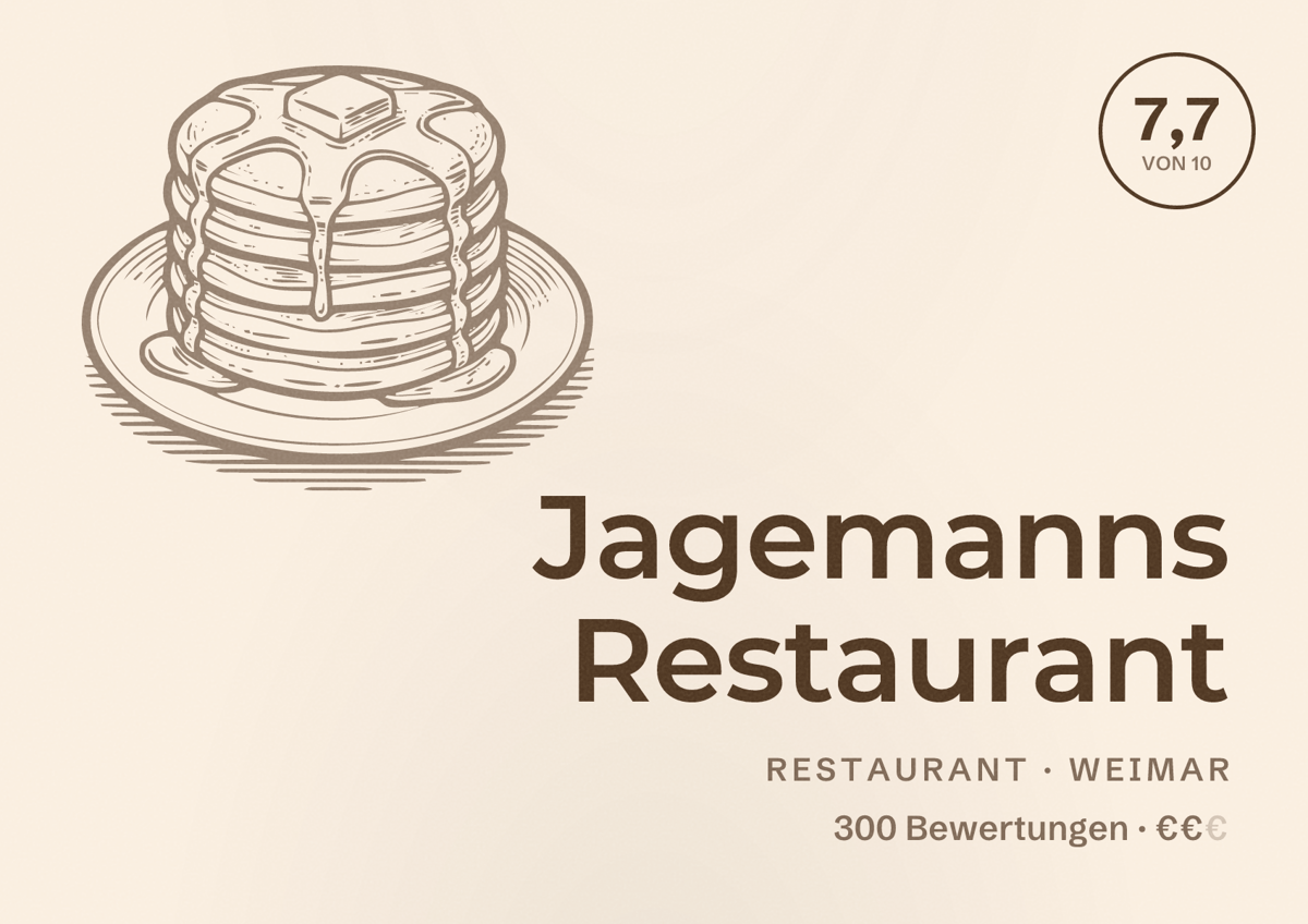 Illustriertes Poster von Jagemanns Restaurant, Restaurant in Weimar: Bewertung 7,7 von 10 aus 300 Bewertungen, Preisniveau €€