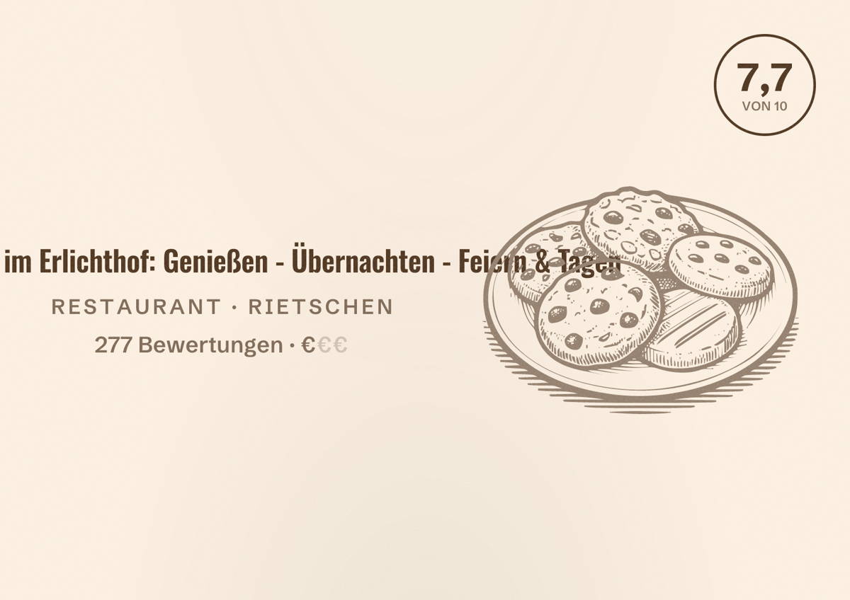 Illustriertes Poster von Jagielas im Erlichthof: Genießen - Übernachten - Feiern & Tagen, Restaurant in Rietschen: Bewertung 7,7 von 10 aus 277 Bewertungen, Preisniveau €