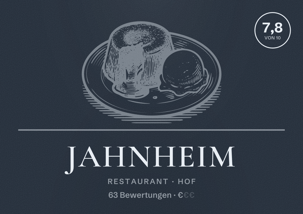 Illustriertes Poster von Jahnheim, Restaurant in Hof: Bewertung 7,8 von 10 aus 63 Bewertungen, Preisniveau €