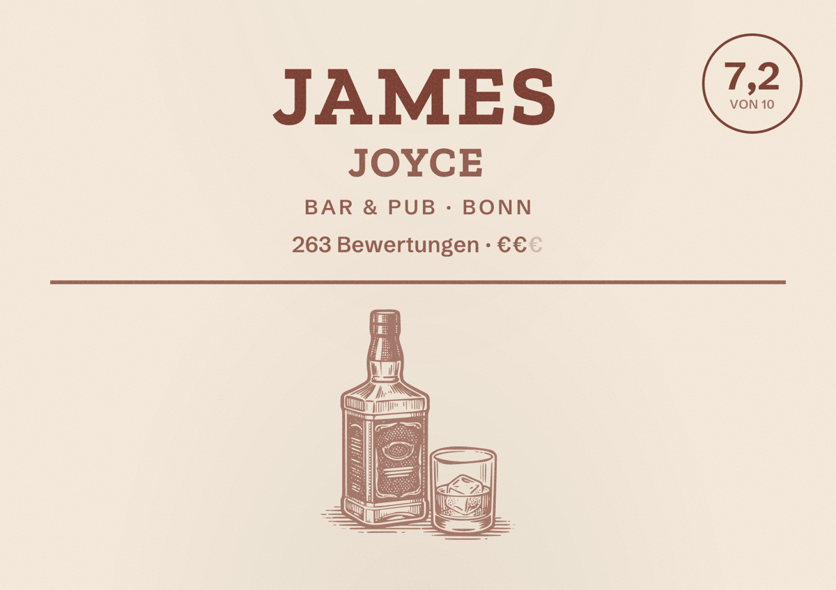 Illustriertes Poster von James Joyce, Bar & Pub in Bonn: Bewertung 7,2 von 10 aus 263 Bewertungen, Preisniveau €€