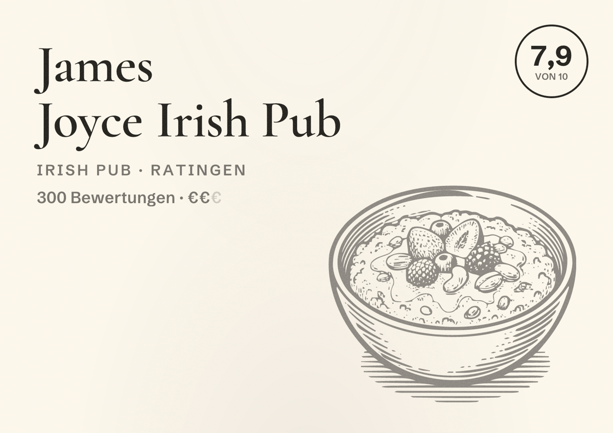 Illustriertes Poster von James Joyce Irish Pub, Irish Pub in Ratingen: Bewertung 7,9 von 10 aus 300 Bewertungen, Preisniveau €€