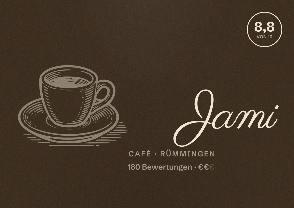 Illustriertes Poster von Jami, Café in Rümmingen: Bewertung 8,8 von 10 aus 180 Bewertungen, Preisniveau €€