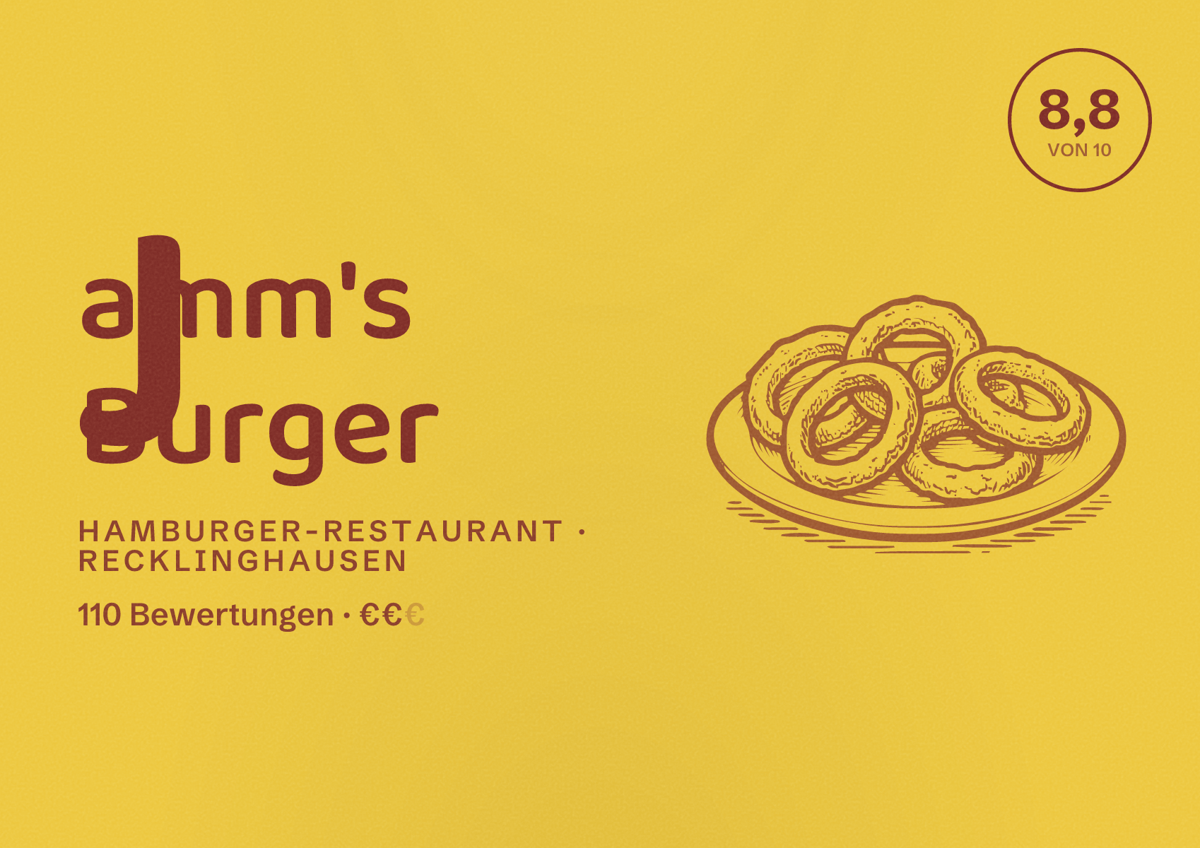 Illustriertes Poster von Jamm's Burger, Hamburger-Restaurant in Recklinghausen: Bewertung 8,8 von 10 aus 110 Bewertungen, Preisniveau €€