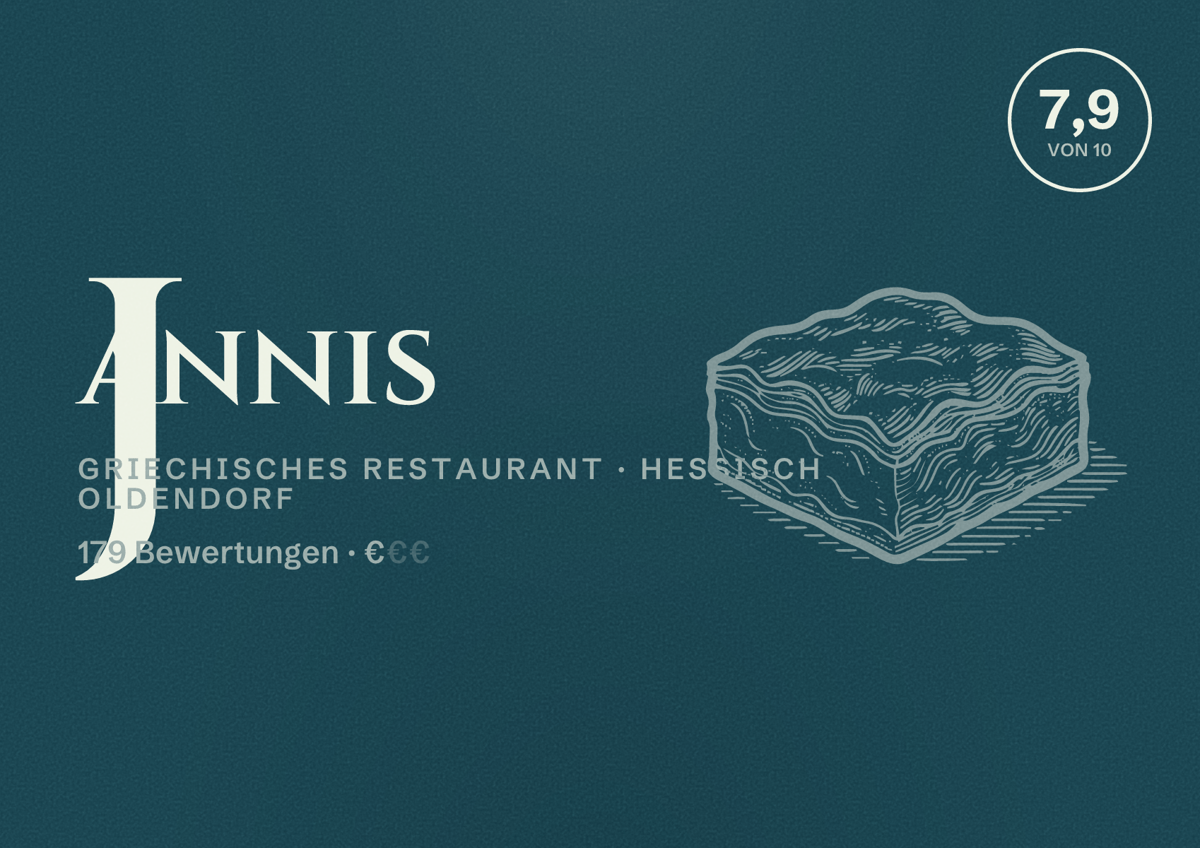 Illustriertes Poster von Jannis, Griechisches Restaurant in Hessisch Oldendorf: Bewertung 7,9 von 10 aus 179 Bewertungen, Preisniveau €