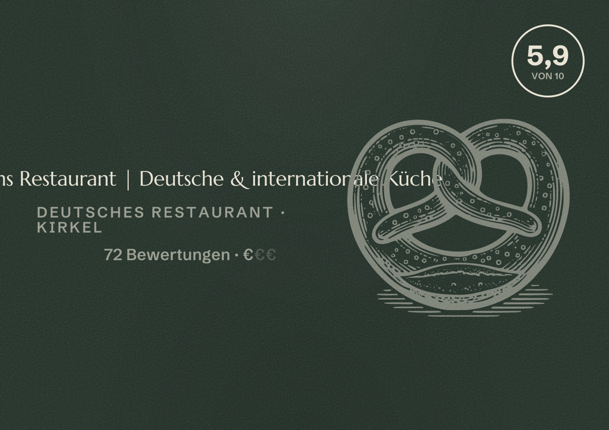 Illustriertes Poster von Januschs Restaurant | Deutsche & internationale Küche, Deutsches Restaurant in Kirkel: Bewertung 5,9 von 10 aus 72 Bewertungen, Preisniveau €