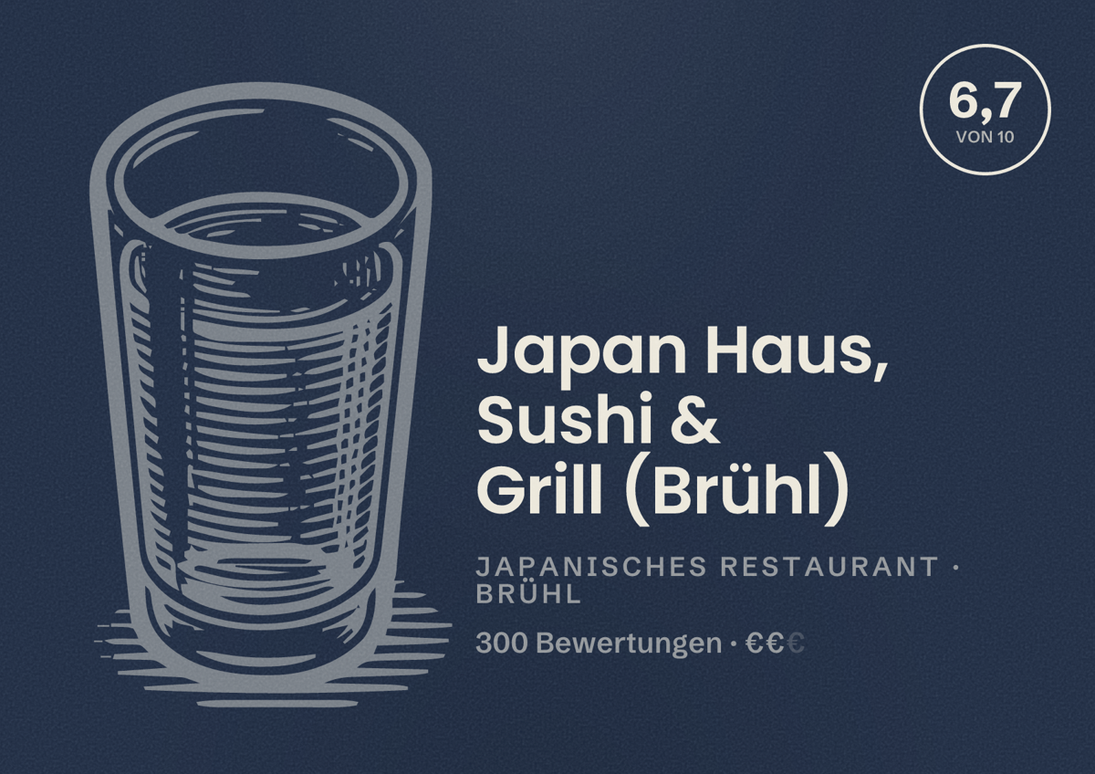 Illustriertes Poster von Japan Haus, Sushi & Grill (Brühl), Japanisches Restaurant in Brühl: Bewertung 6,7 von 10 aus 300 Bewertungen, Preisniveau €€