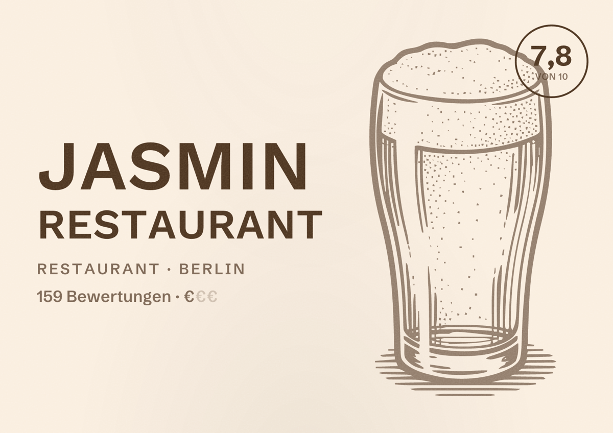 Illustriertes Poster von Jasmin Restaurant, Restaurant in Berlin: Bewertung 7,8 von 10 aus 159 Bewertungen, Preisniveau €