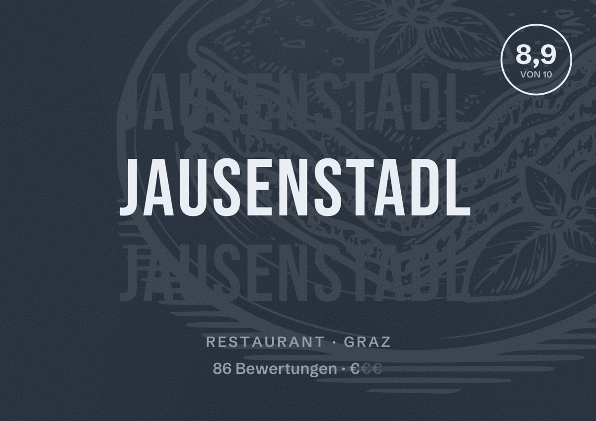 Illustriertes Poster von Jausenstadl, Restaurant in Graz: Bewertung 8,9 von 10 aus 86 Bewertungen, Preisniveau €