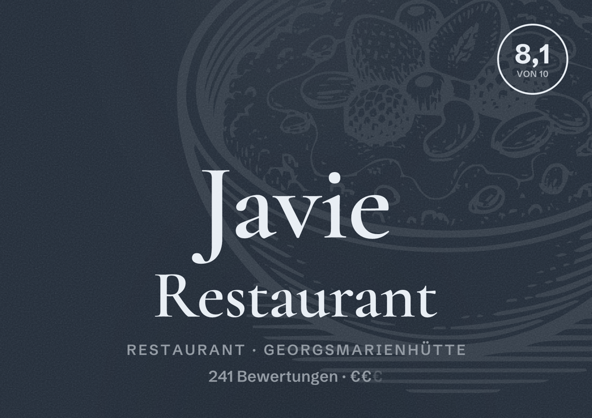 Illustriertes Poster von Javie Restaurant, Restaurant in Georgsmarienhütte: Bewertung 8,1 von 10 aus 241 Bewertungen, Preisniveau €€