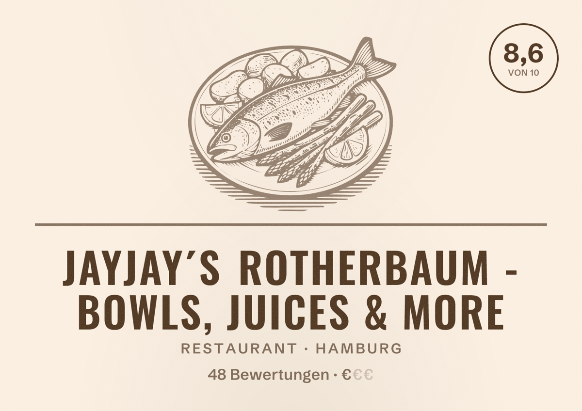 Illustriertes Poster von JayJay´s Rotherbaum - Bowls, Juices & more, Restaurant in Hamburg: Bewertung 8,6 von 10 aus 48 Bewertungen, Preisniveau €