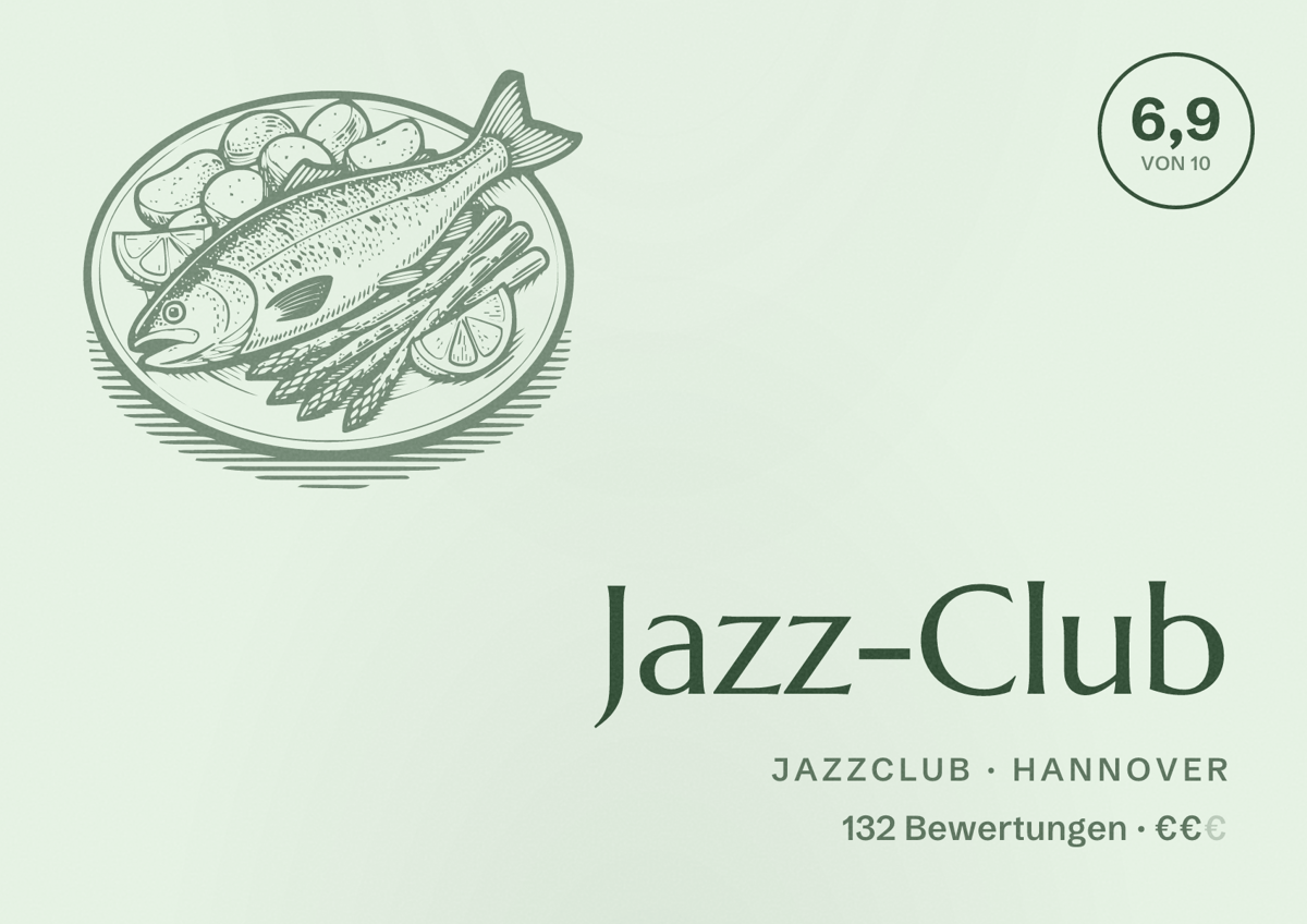 Illustriertes Poster von Jazz-Club, Jazzclub in Hannover: Bewertung 6,9 von 10 aus 132 Bewertungen, Preisniveau €€
