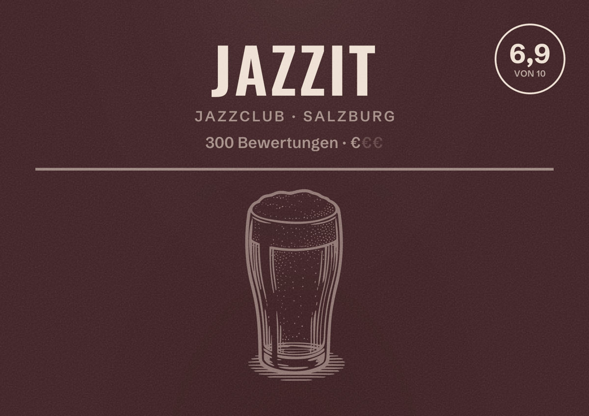 Illustriertes Poster von Jazzit, Jazzclub in Salzburg: Bewertung 6,9 von 10 aus 300 Bewertungen, Preisniveau €
