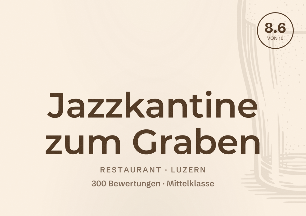 Illustriertes Poster von Jazzkantine zum Graben, Restaurant in Luzern: Bewertung 8.6 von 10 aus 300 Bewertungen, Preisniveau Mittelklasse