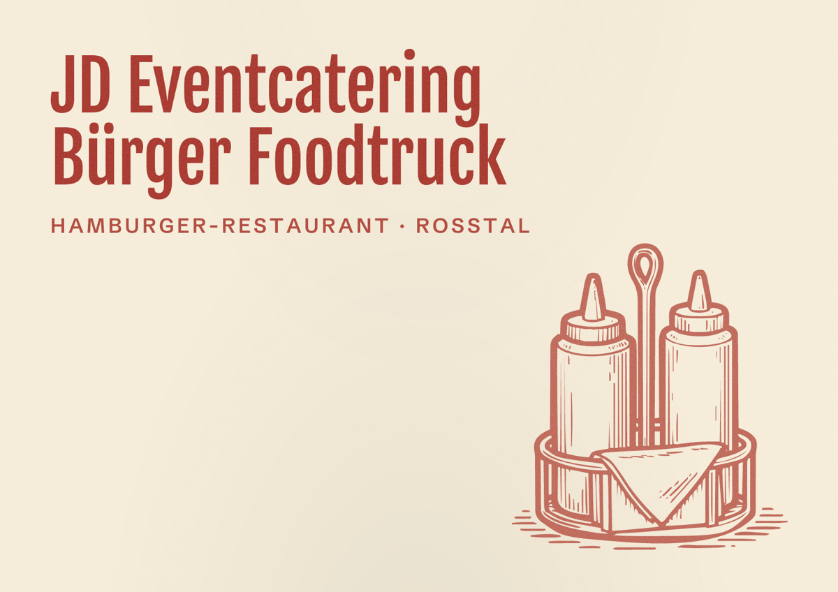 Illustriertes Poster von JD Eventcatering Bürger Foodtruck, Hamburger-Restaurant in Roßtal