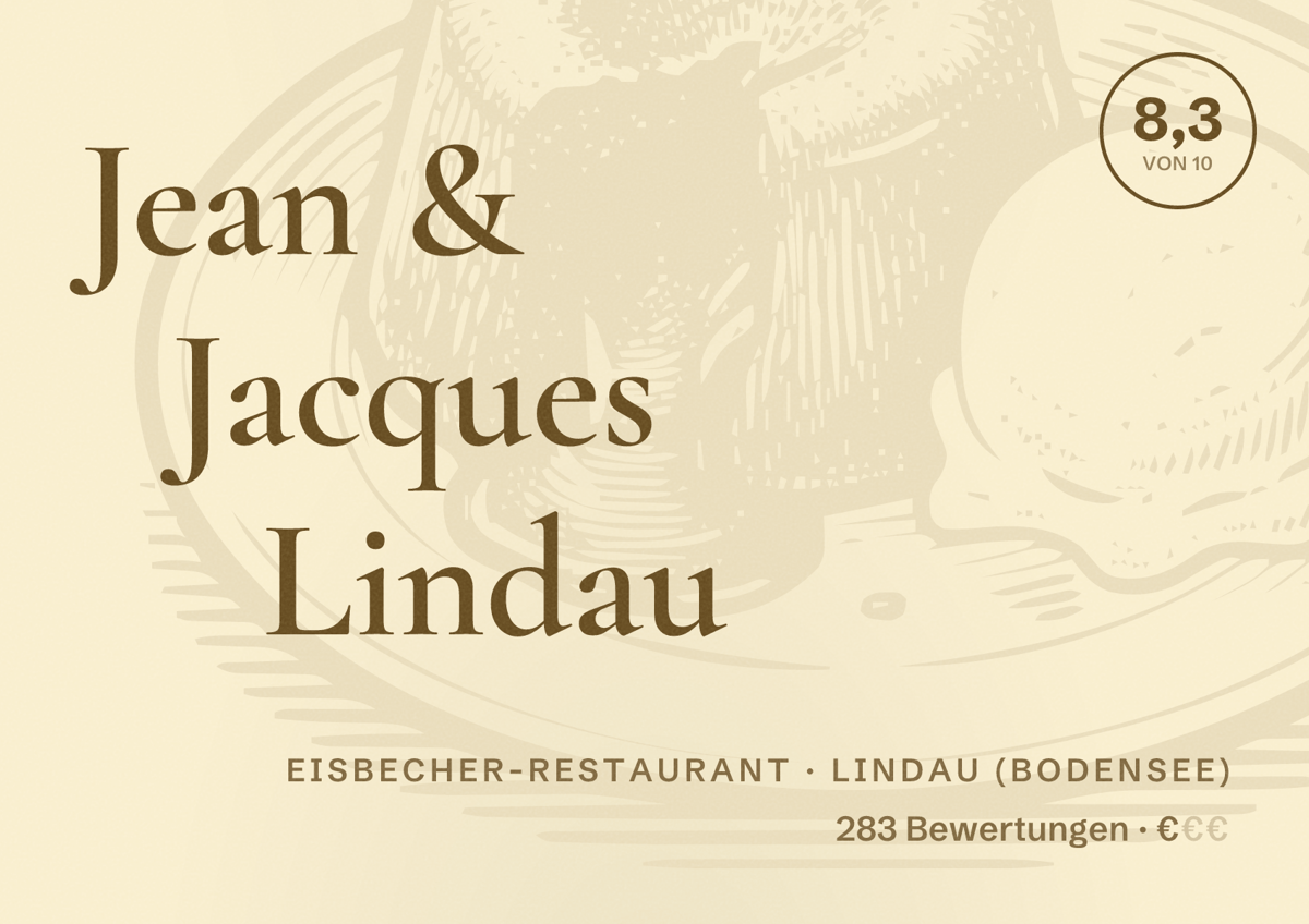 Illustriertes Poster von Jean & Jacques Lindau, Eisbecher-Restaurant in Lindau (Bodensee): Bewertung 8,3 von 10 aus 283 Bewertungen, Preisniveau €