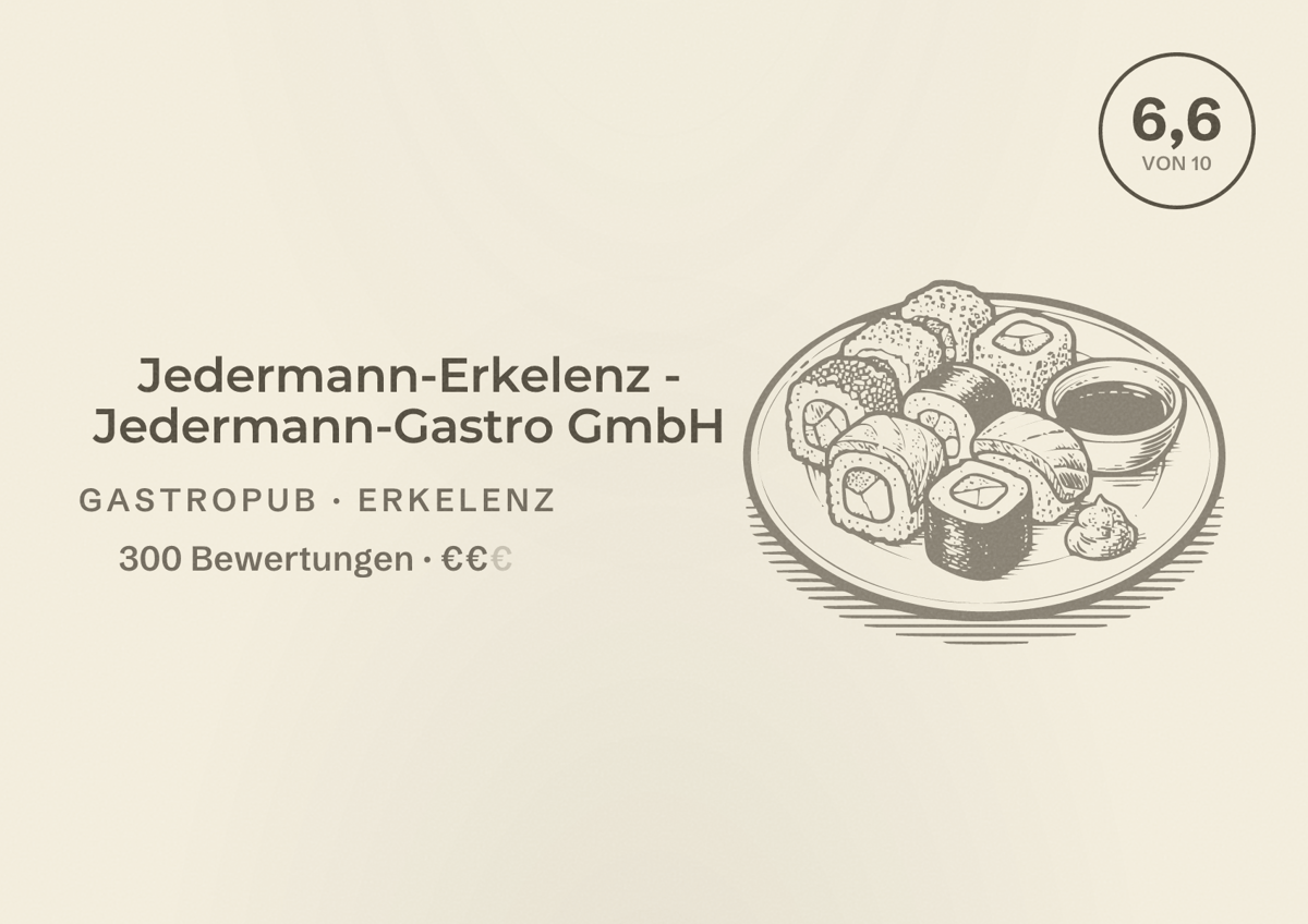 Illustriertes Poster von Jedermann-Erkelenz - Jedermann-Gastro GmbH, Gastropub in Erkelenz: Bewertung 6,6 von 10 aus 300 Bewertungen, Preisniveau €€