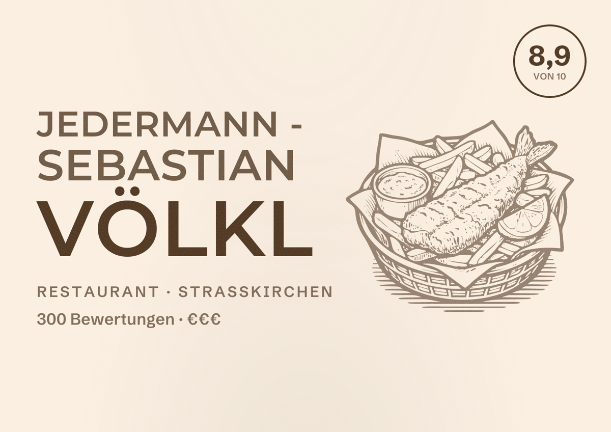 Illustriertes Poster von Jedermann - Sebastian Völkl, Restaurant in Straßkirchen: Bewertung 8,9 von 10 aus 300 Bewertungen, Preisniveau €€€
