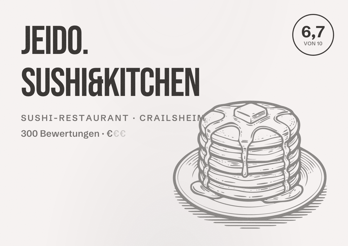 Illustriertes Poster von Jeido. sushi&kitchen, Sushi-Restaurant in Crailsheim: Bewertung 6,7 von 10 aus 300 Bewertungen, Preisniveau €