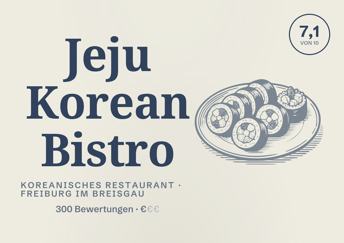 Illustriertes Poster von Jeju Korean Bistro, Koreanisches Restaurant in Freiburg im Breisgau: Bewertung 7,1 von 10 aus 300 Bewertungen, Preisniveau €