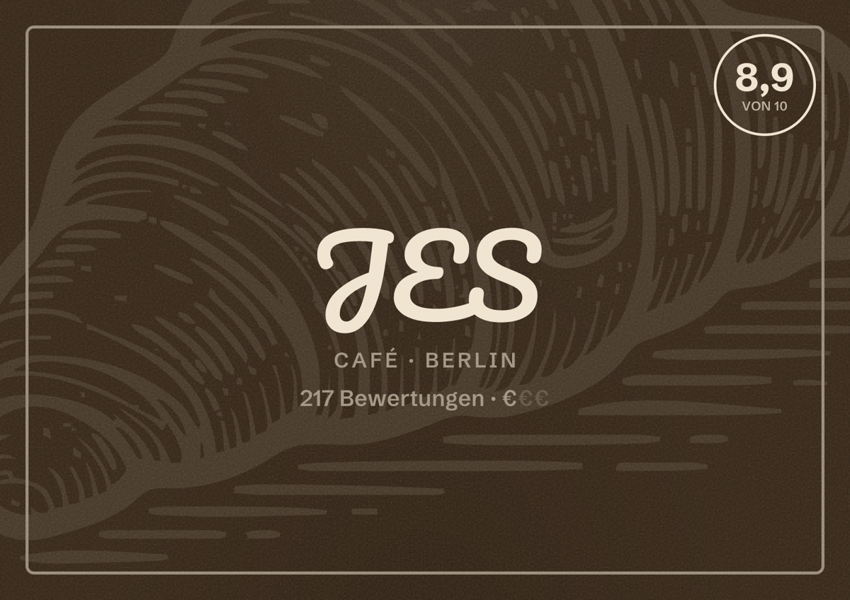 Illustriertes Poster von JES, Café in Berlin: Bewertung 8,9 von 10 aus 217 Bewertungen, Preisniveau €