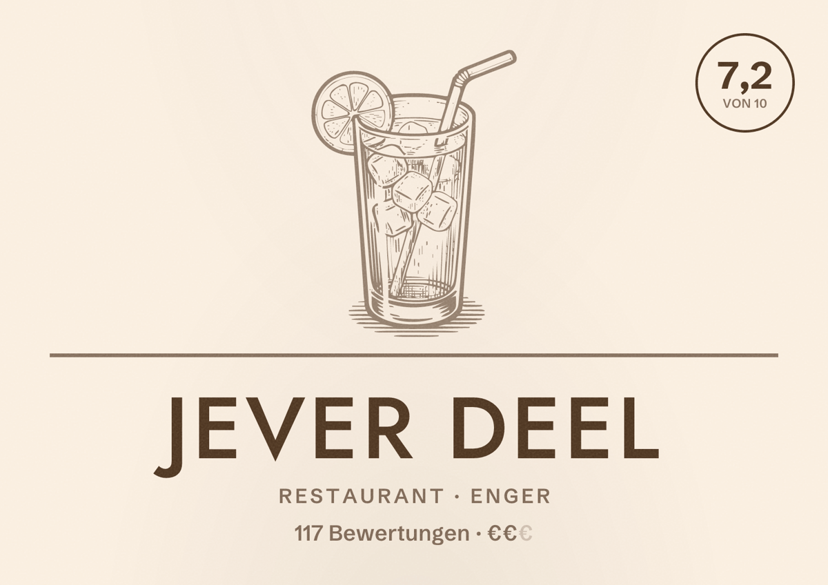 Illustriertes Poster von Jever Deel, Restaurant in Enger: Bewertung 7,2 von 10 aus 117 Bewertungen, Preisniveau €€