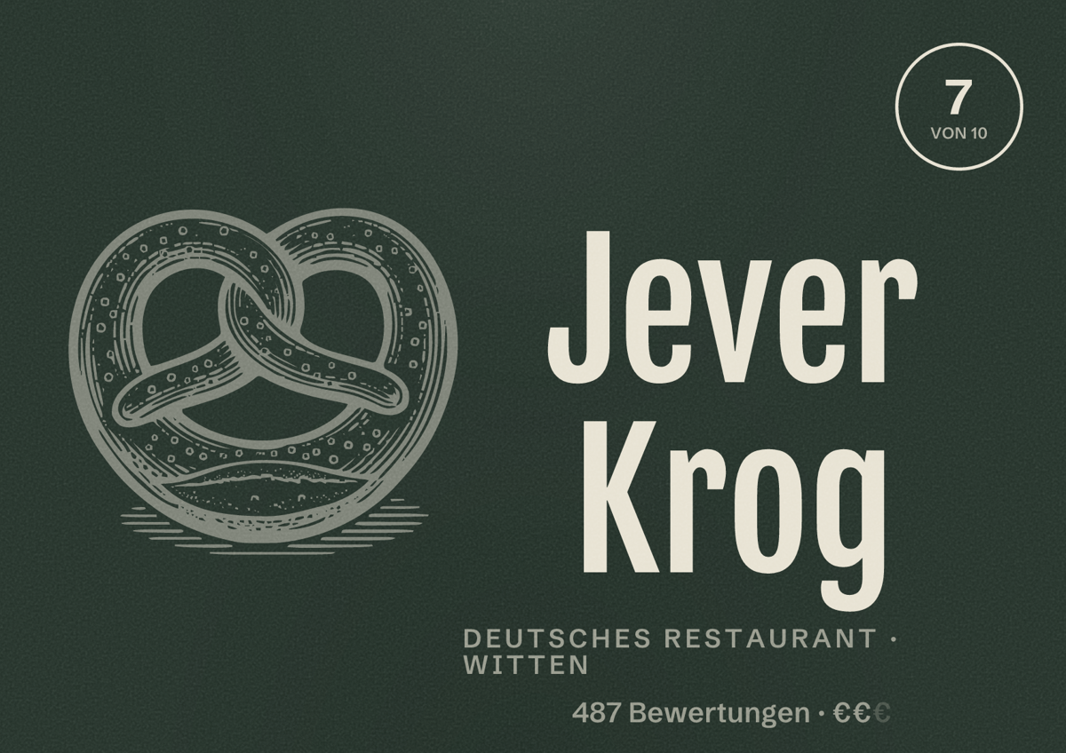 Illustriertes Poster von Jever Krog, Deutsches Restaurant in Witten: Bewertung 7 von 10 aus 487 Bewertungen, Preisniveau €€