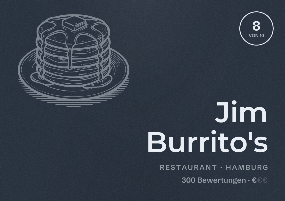 Illustriertes Poster von Jim Burrito's, Restaurant in Hamburg: Bewertung 8,0 von 10 aus 300 Bewertungen, Preisniveau €