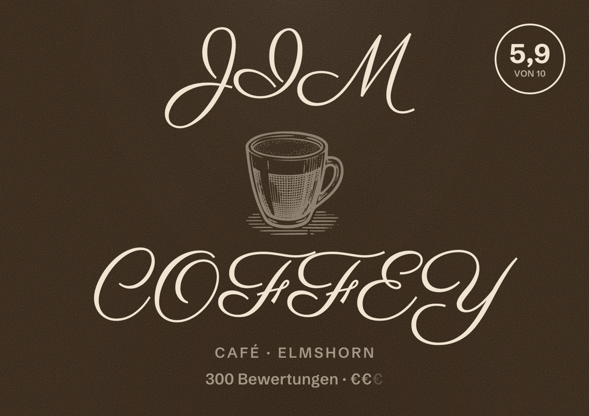 Illustriertes Poster von JIM COFFEY, Café in Elmshorn: Bewertung 5,9 von 10 aus 300 Bewertungen, Preisniveau €€