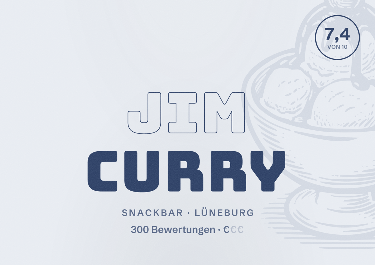 Illustriertes Poster von Jim Curry, Snackbar in Lüneburg: Bewertung 7,4 von 10 aus 300 Bewertungen, Preisniveau €