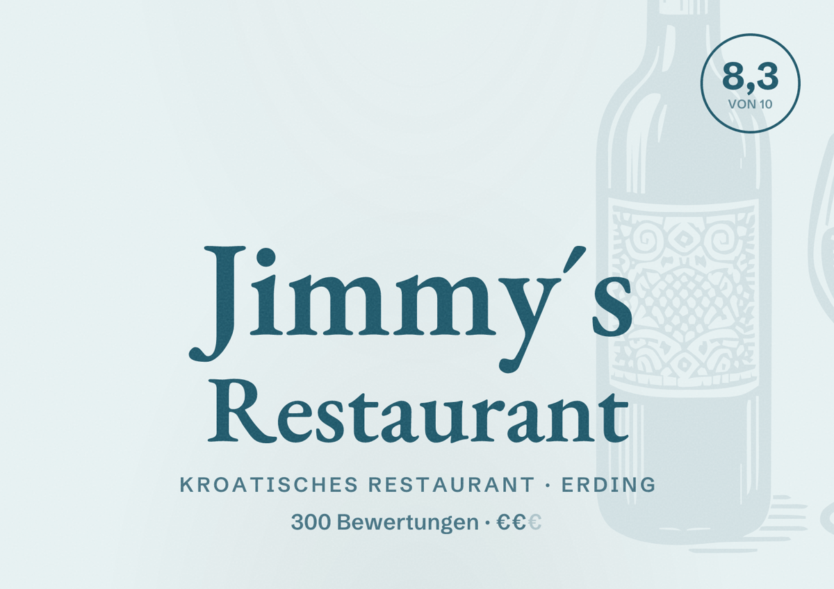 Illustriertes Poster von Jimmy´s Restaurant, Kroatisches Restaurant in Erding: Bewertung 8,3 von 10 aus 300 Bewertungen, Preisniveau €€