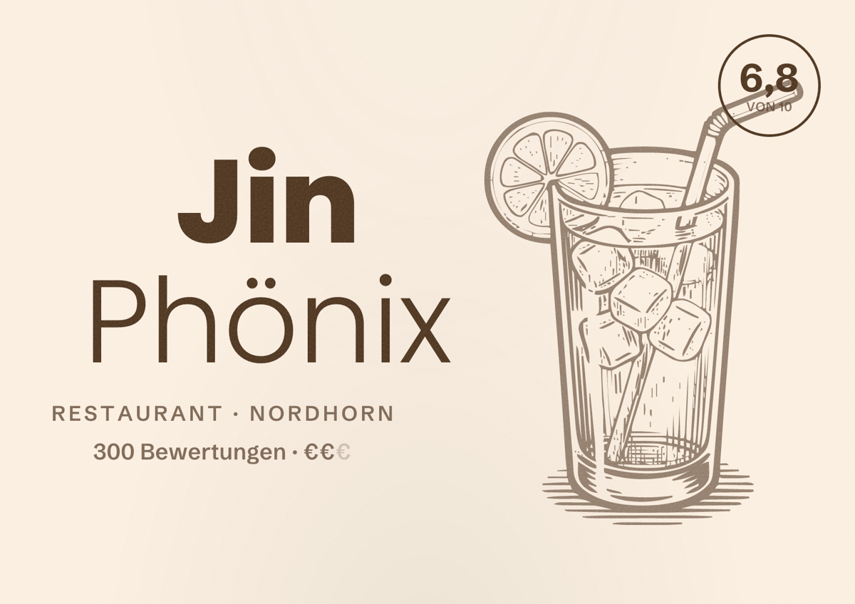 Illustriertes Poster von Jin Phönix, Restaurant in Nordhorn: Bewertung 6,8 von 10 aus 300 Bewertungen, Preisniveau €€