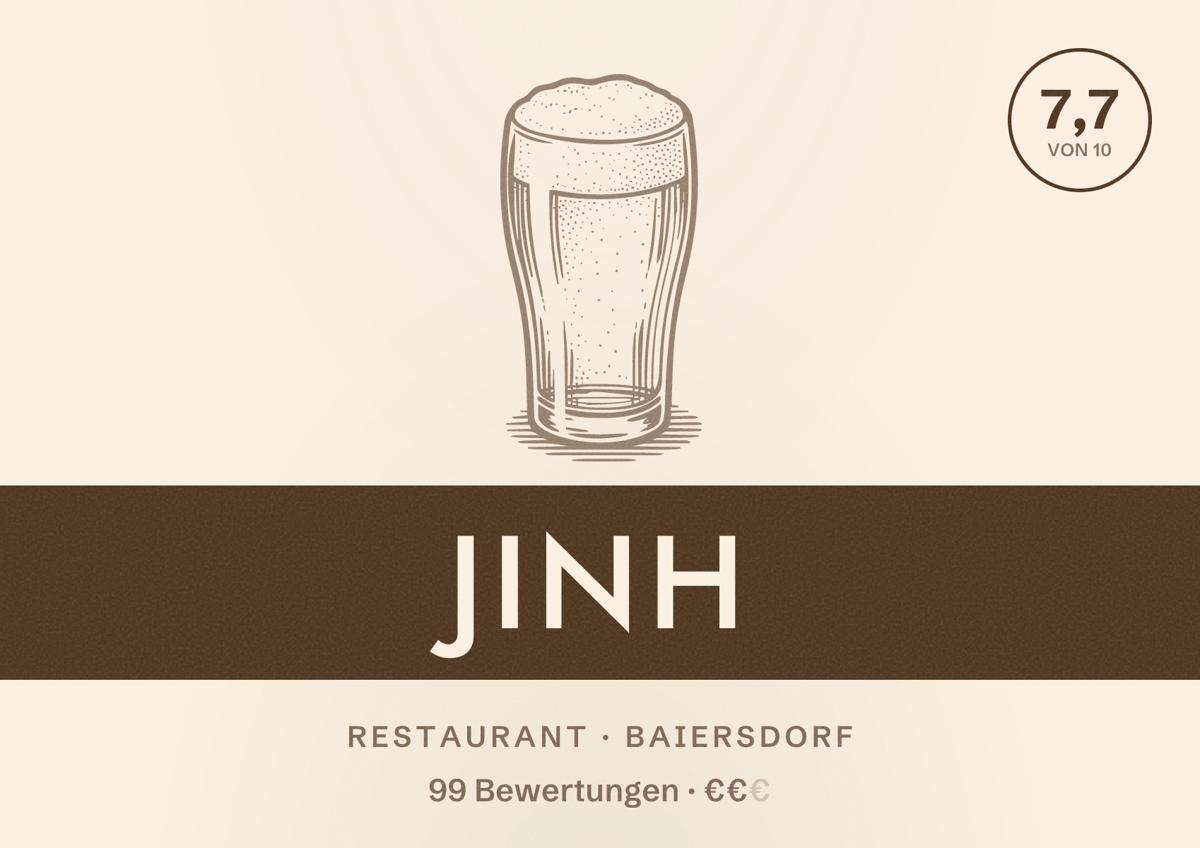 Illustriertes Poster von JINH, Restaurant in Baiersdorf: Bewertung 7,7 von 10 aus 99 Bewertungen, Preisniveau €€