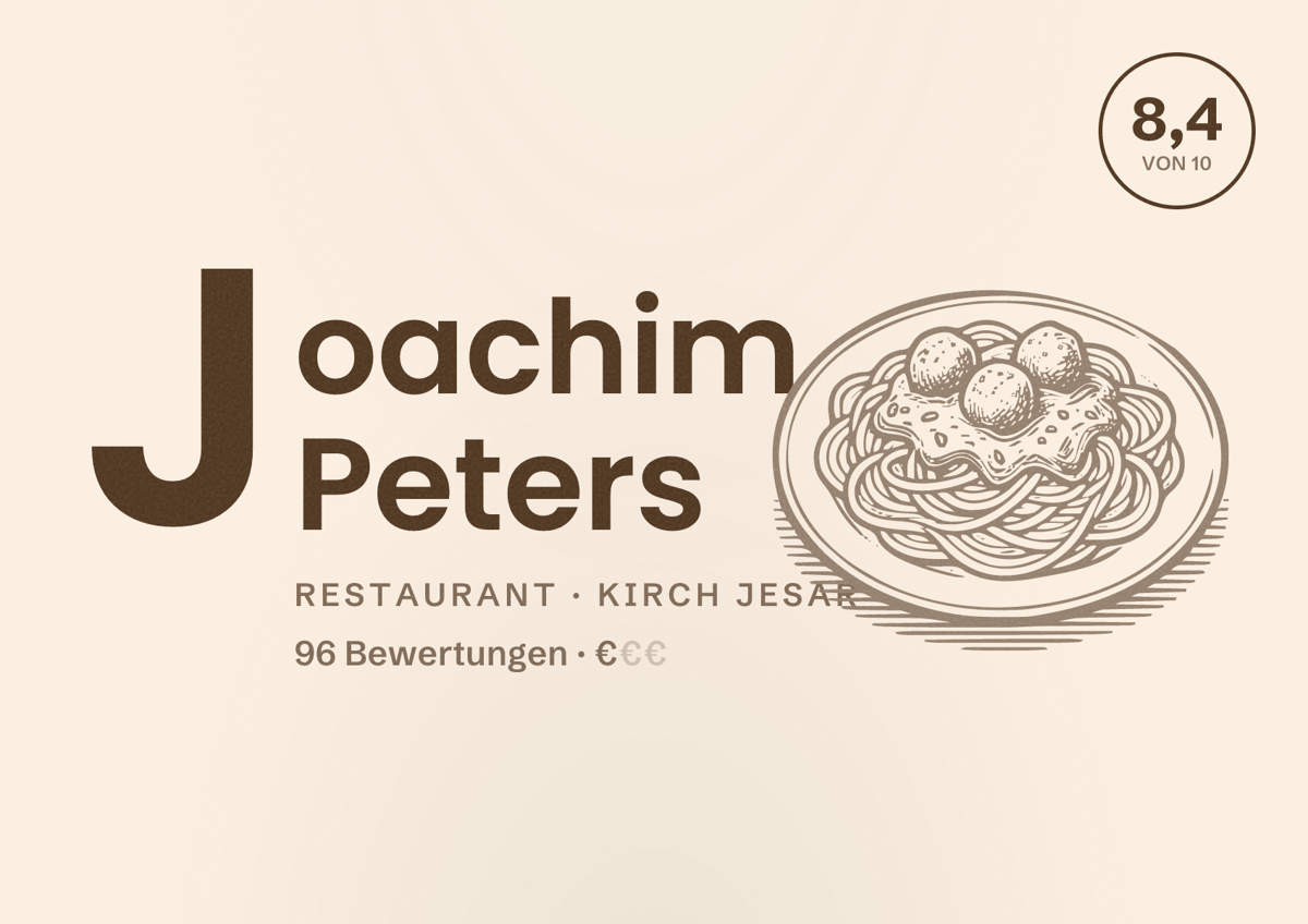 Illustriertes Poster von Joachim Peters, Restaurant in Kirch Jesar: Bewertung 8,4 von 10 aus 96 Bewertungen, Preisniveau €