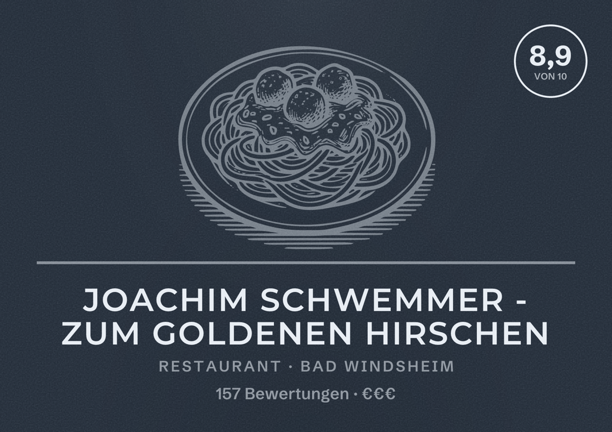 Illustriertes Poster von Joachim Schwemmer - Zum Goldenen Hirschen, Restaurant in Bad Windsheim: Bewertung 8,9 von 10 aus 157 Bewertungen, Preisniveau €€€