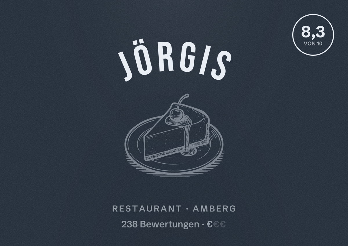 Illustriertes Poster von Jörgis, Restaurant in Amberg: Bewertung 8,3 von 10 aus 238 Bewertungen, Preisniveau €