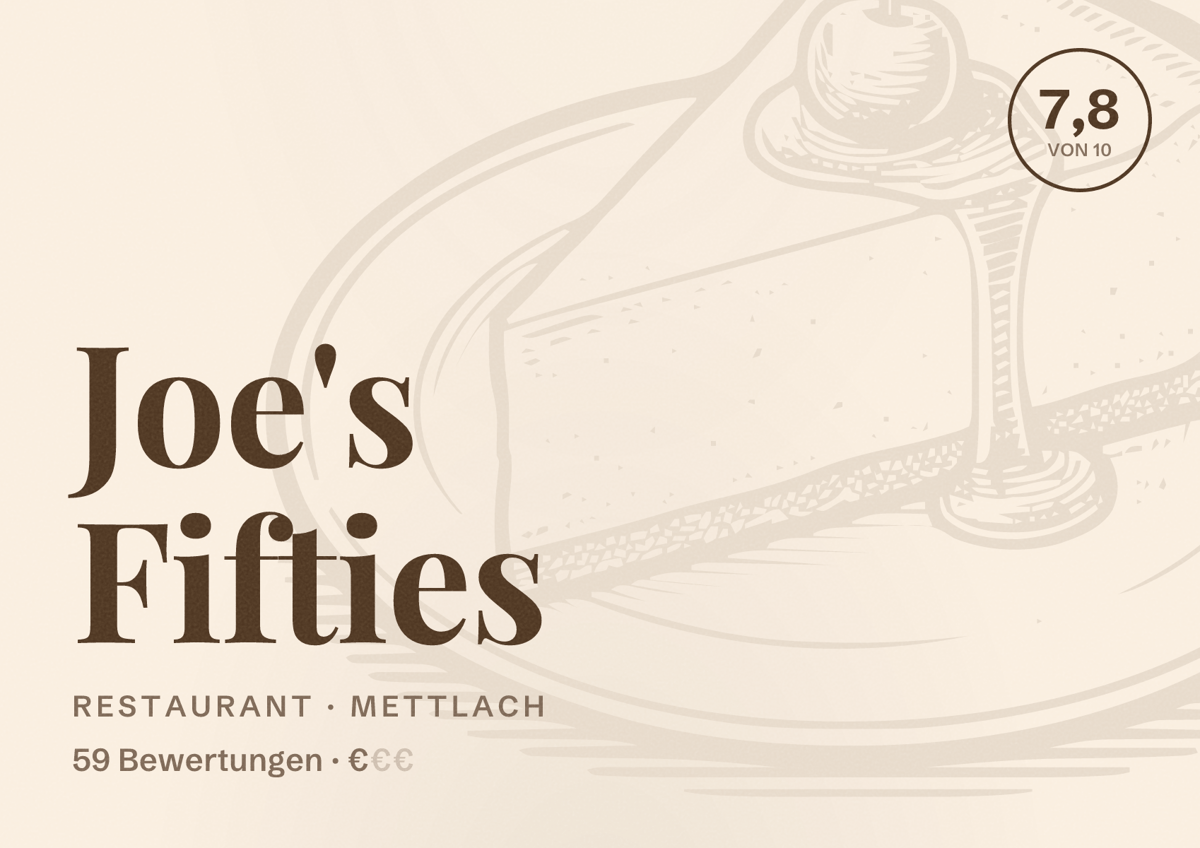 Illustriertes Poster von Joe's Fifties, Restaurant in Mettlach: Bewertung 7,8 von 10 aus 59 Bewertungen, Preisniveau €